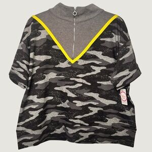 NWT Camo Quarter Zip Short Sleeve Pullover Gray Neon Flirtitude Active Womens Lg